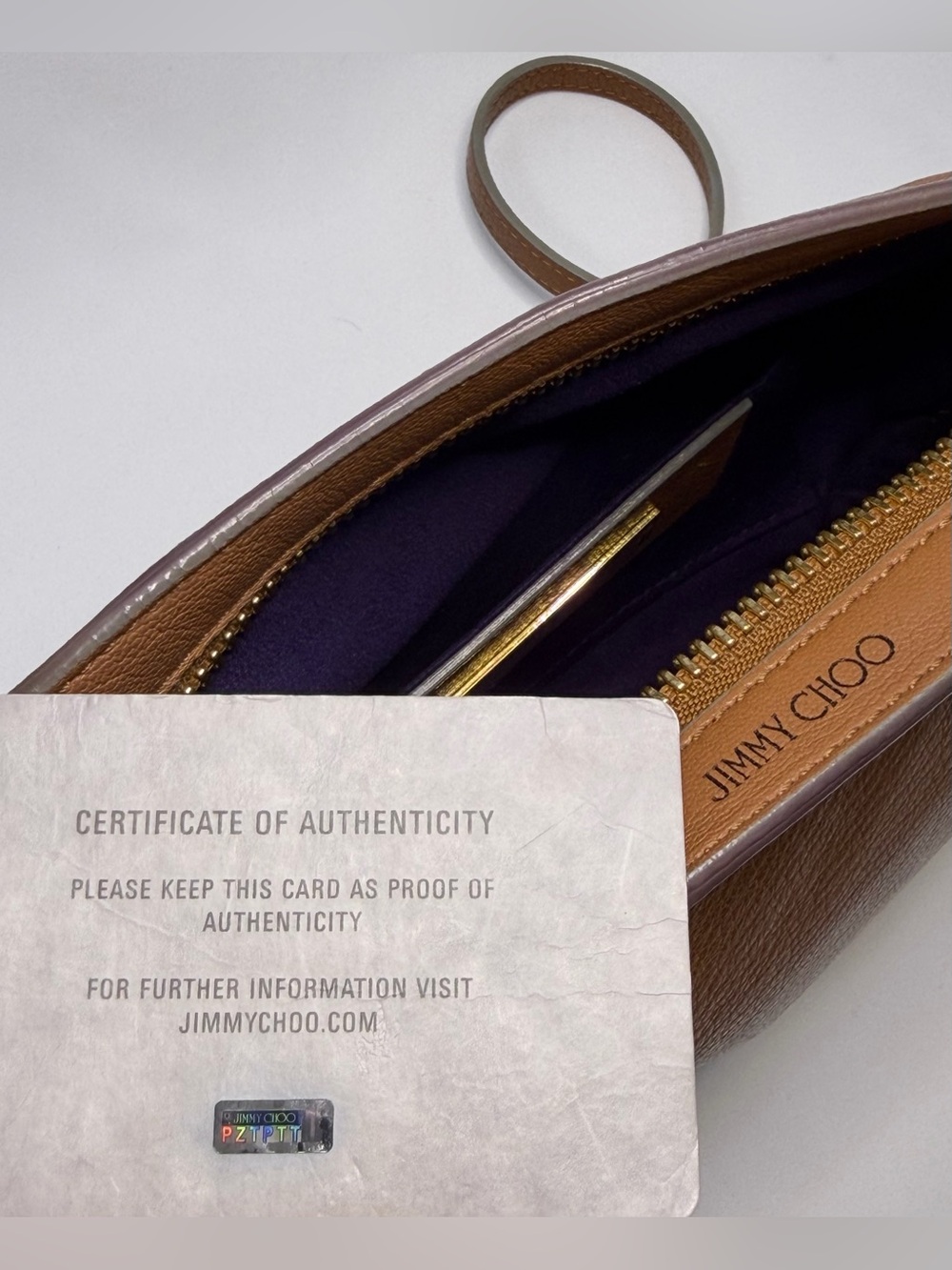 Jimmy Choo Rubie Gold Ring Camel Pebbled Leather Crossbody Bag Purse w/Auth Card - Picture 13 of 16